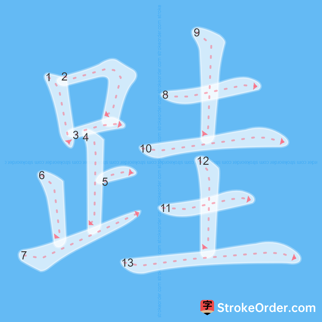 Standard stroke order for the Chinese character 跬