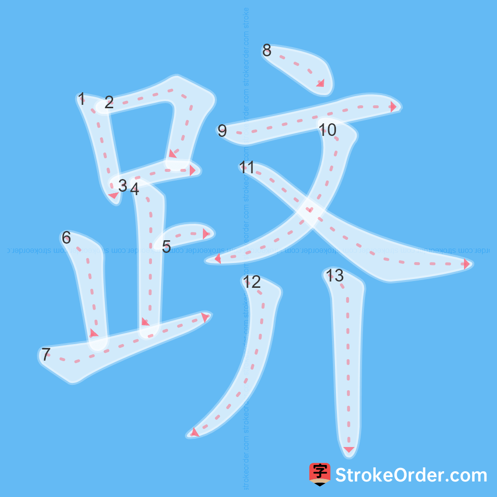 Standard stroke order for the Chinese character 跻