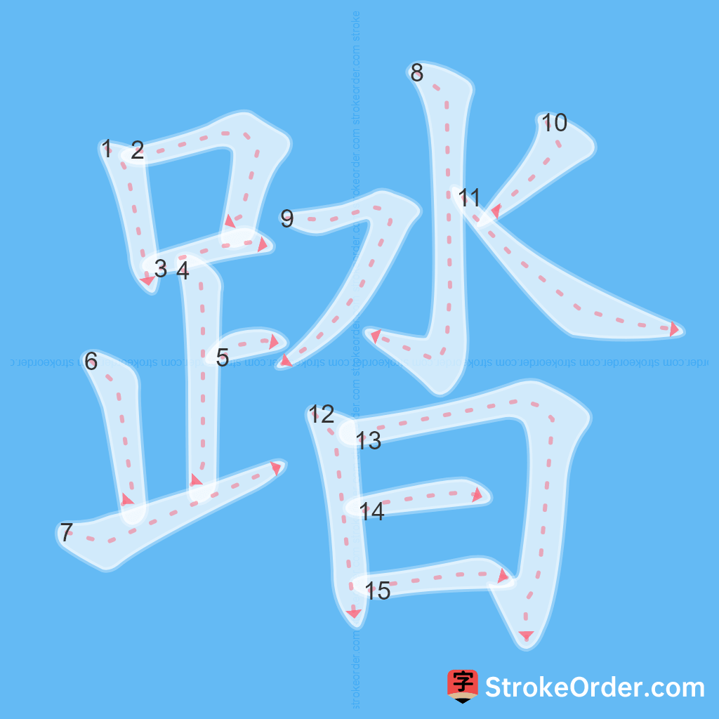 Standard stroke order for the Chinese character 踏