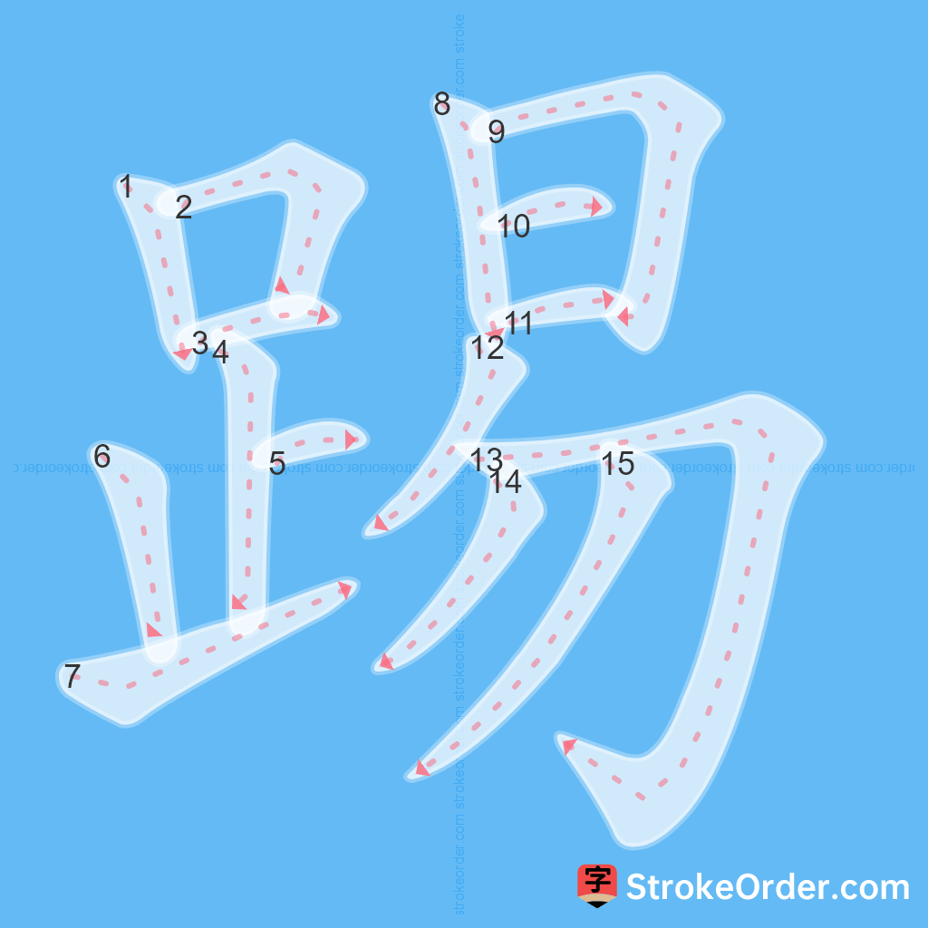 Standard stroke order for the Chinese character 踢