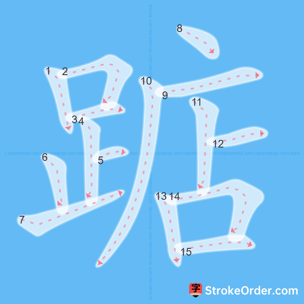 Standard stroke order for the Chinese character 踮