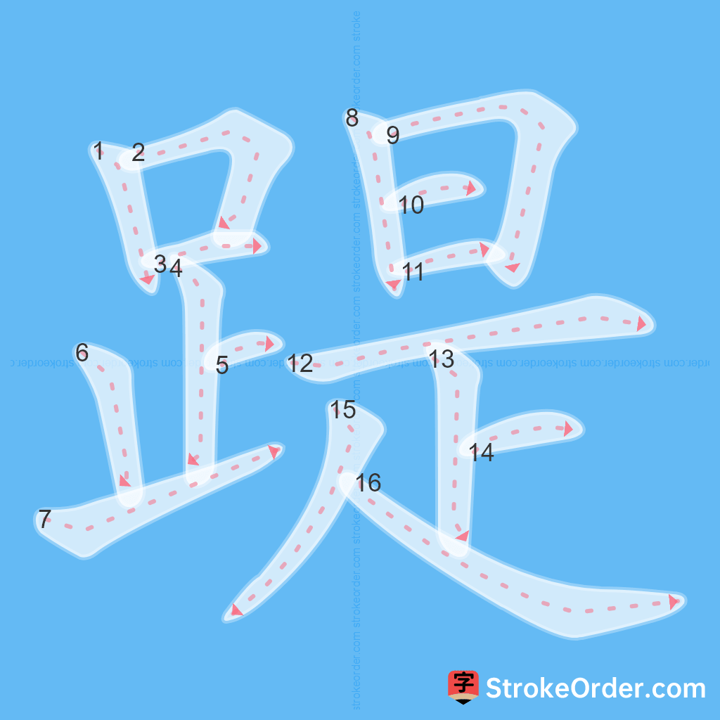 Standard stroke order for the Chinese character 踶