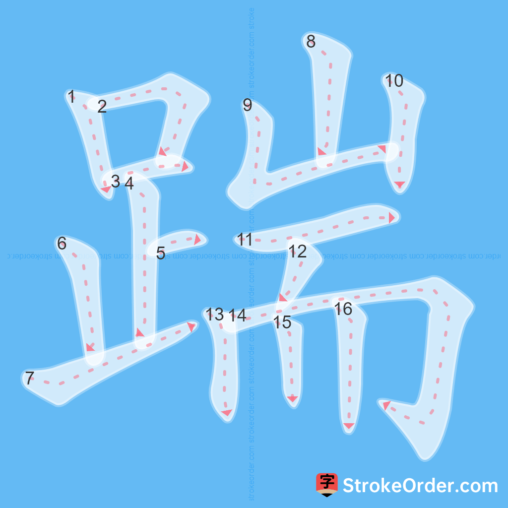 Standard stroke order for the Chinese character 踹