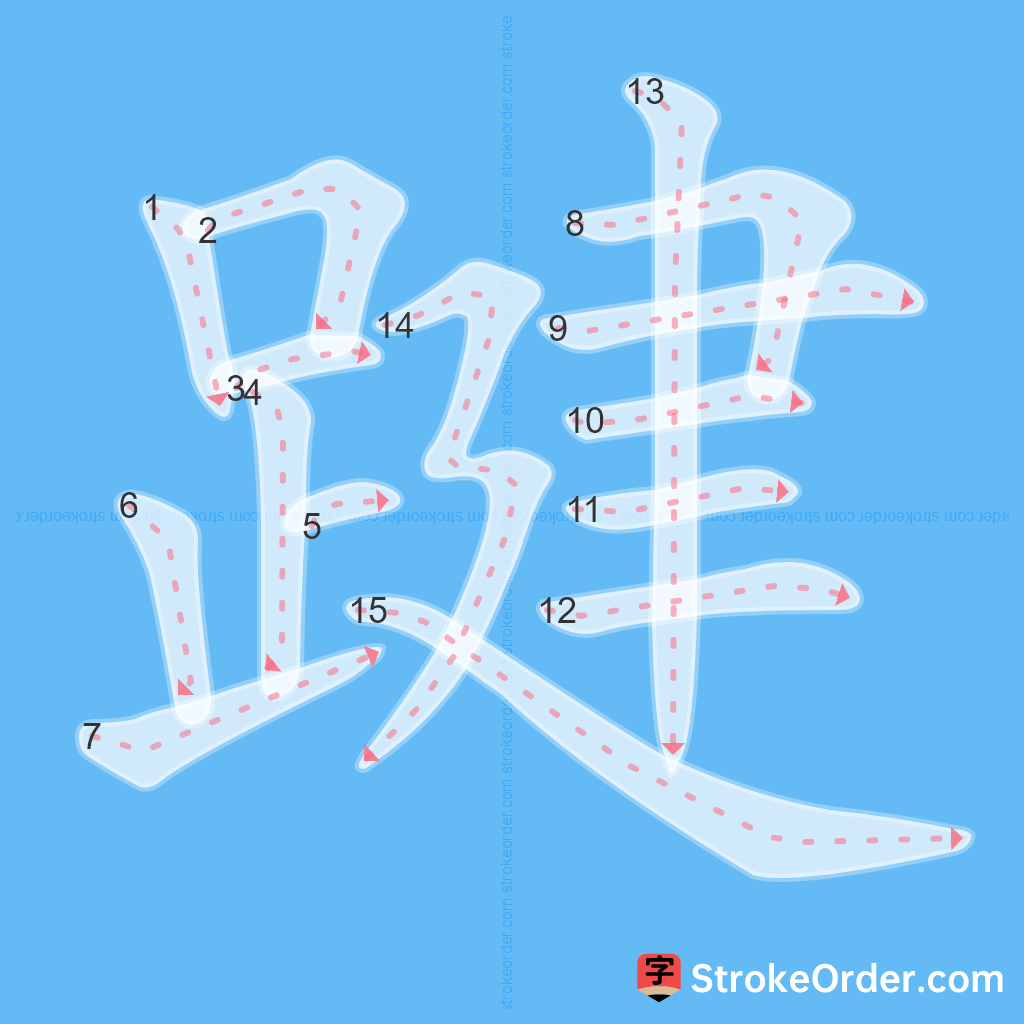 Standard stroke order for the Chinese character 踺