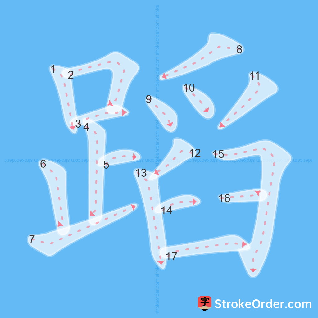 Standard stroke order for the Chinese character 蹈