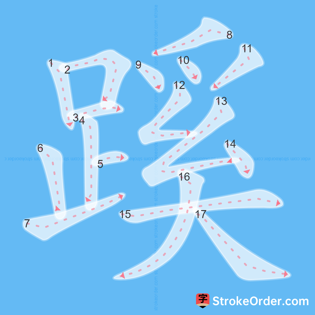 Standard stroke order for the Chinese character 蹊