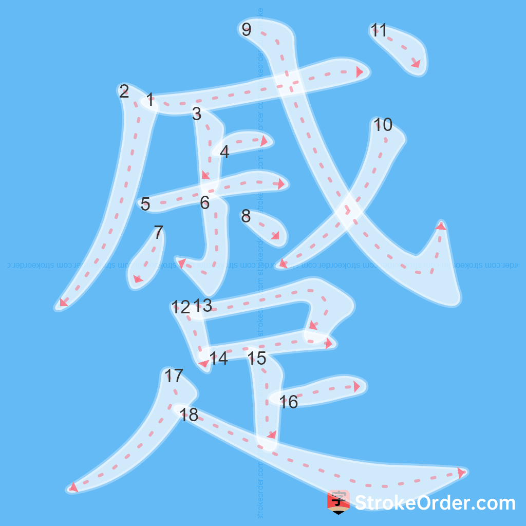 Standard stroke order for the Chinese character 蹙