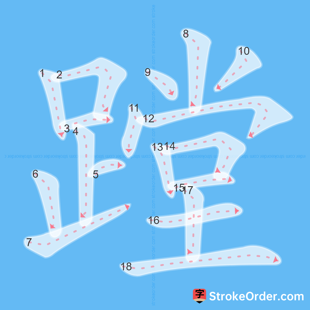 Standard stroke order for the Chinese character 蹚