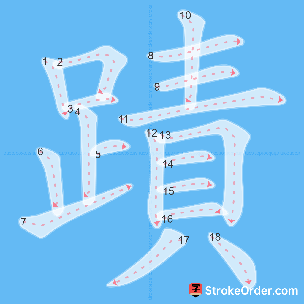 Standard stroke order for the Chinese character 蹟