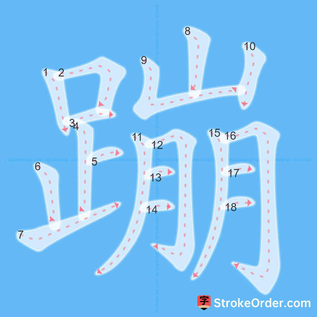 Standard stroke order for the Chinese character 蹦