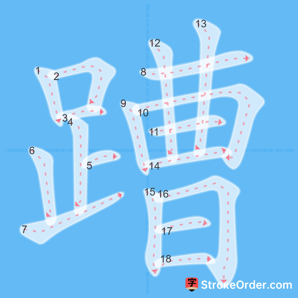 Standard stroke order for the Chinese character 蹧