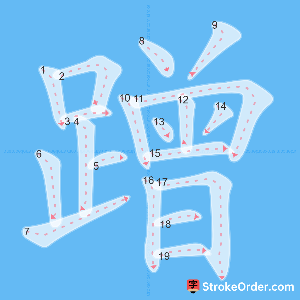 Standard stroke order for the Chinese character 蹭