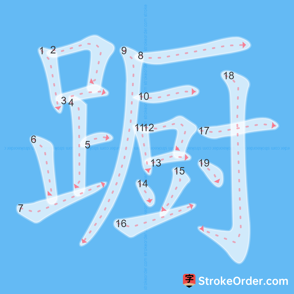 Standard stroke order for the Chinese character 蹰