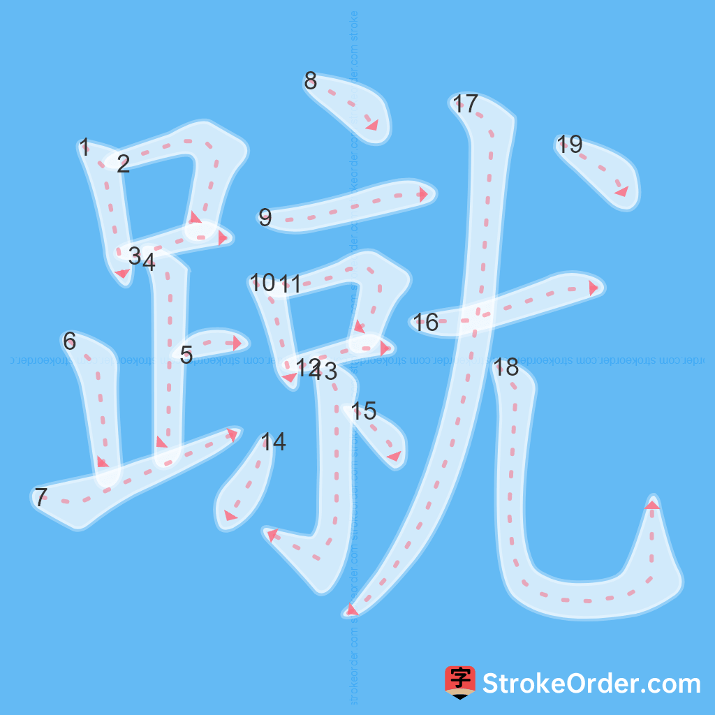 Standard stroke order for the Chinese character 蹴