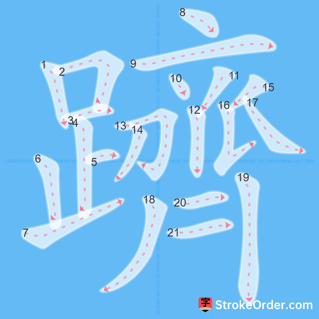 Standard stroke order for the Chinese character 躋