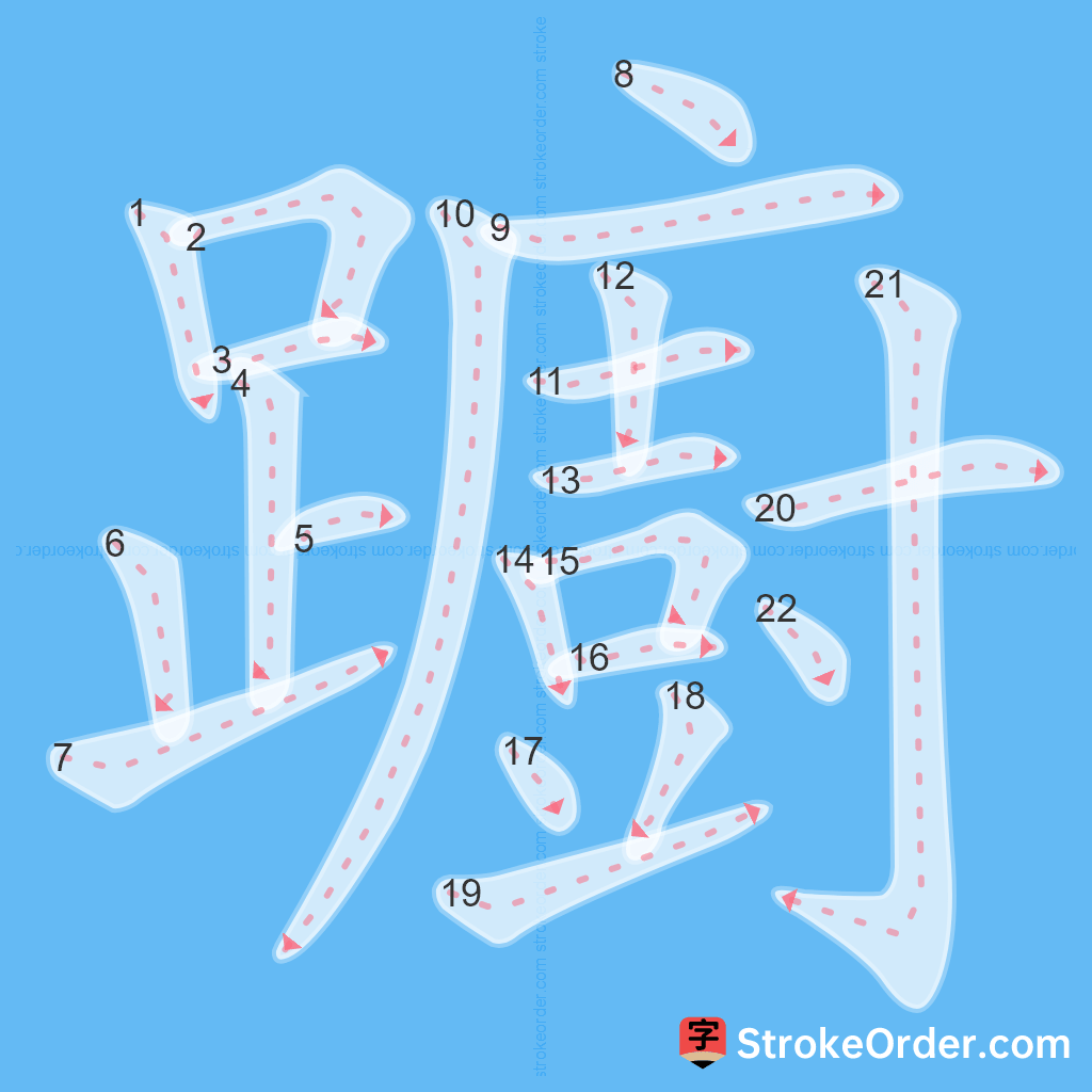 Standard stroke order for the Chinese character 躕
