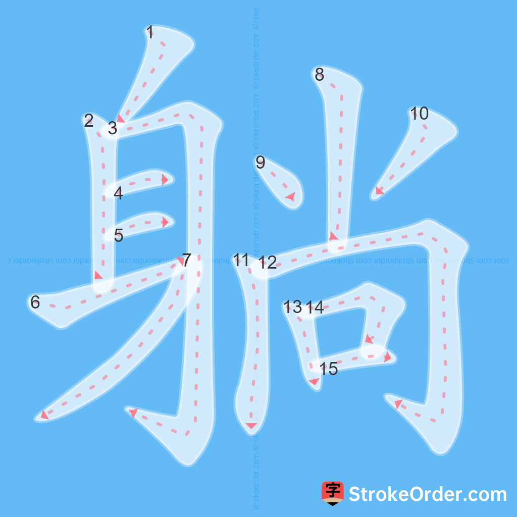 Standard stroke order for the Chinese character 躺