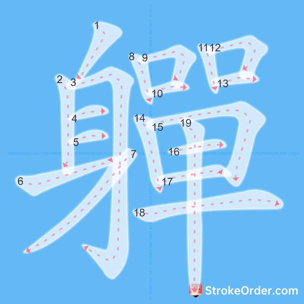 Standard stroke order for the Chinese character 軃
