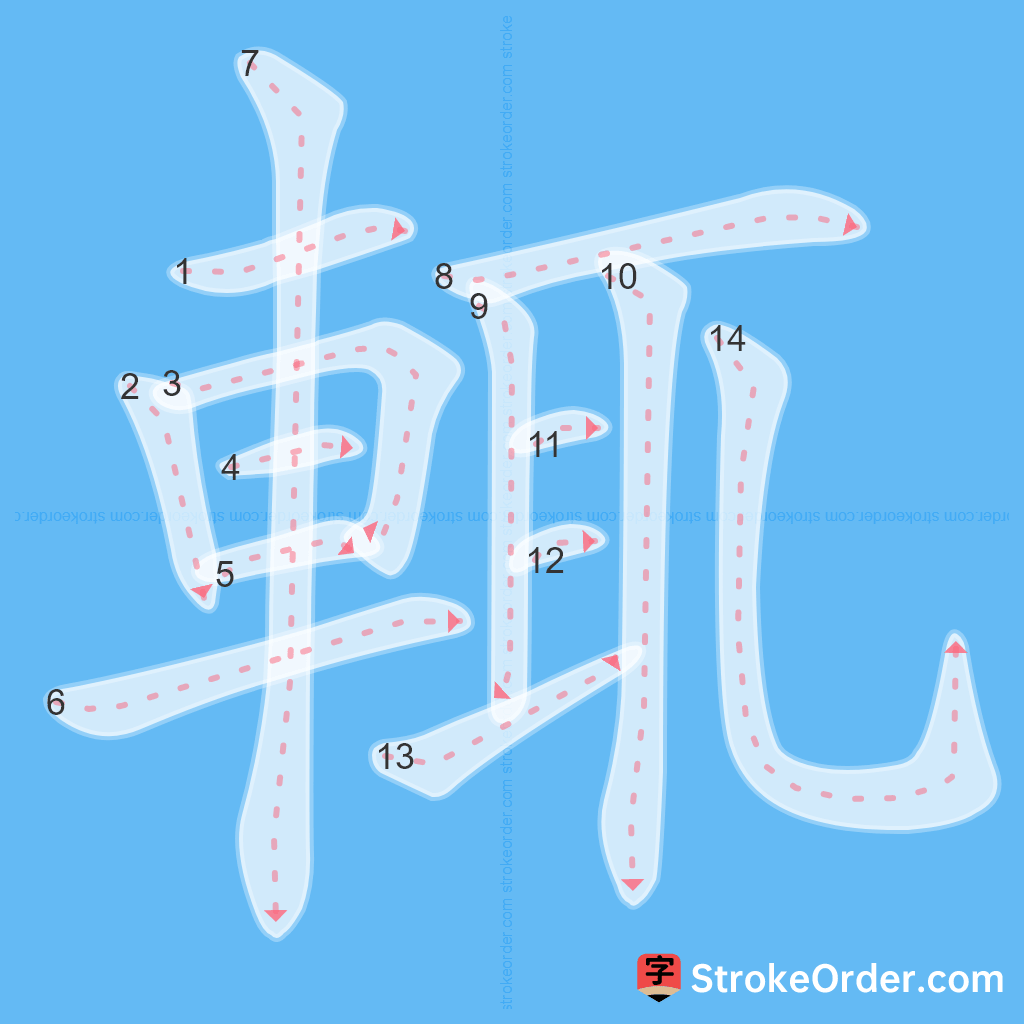 Standard stroke order for the Chinese character 輒