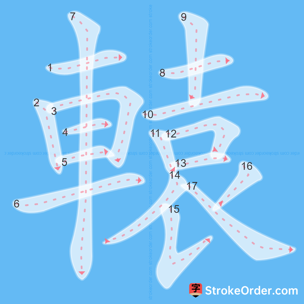 Standard stroke order for the Chinese character 轅