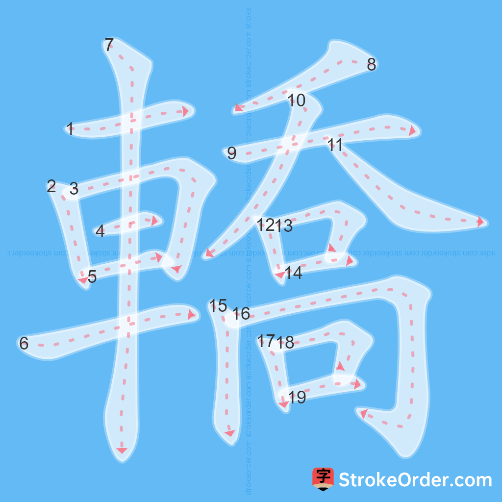 Standard stroke order for the Chinese character 轎