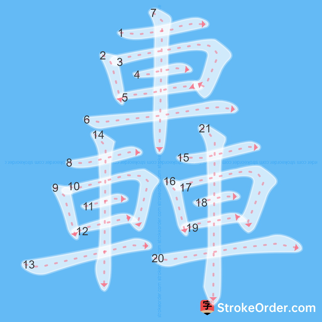 Standard stroke order for the Chinese character 轟