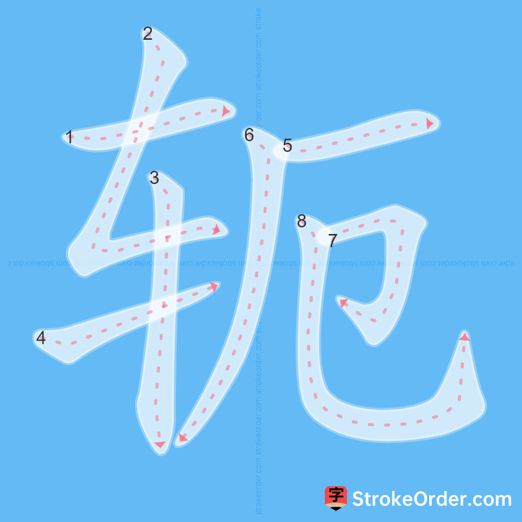 Standard stroke order for the Chinese character 轭