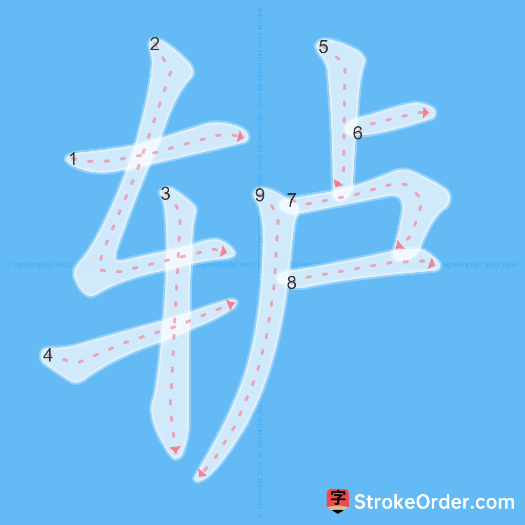 Standard stroke order for the Chinese character 轳
