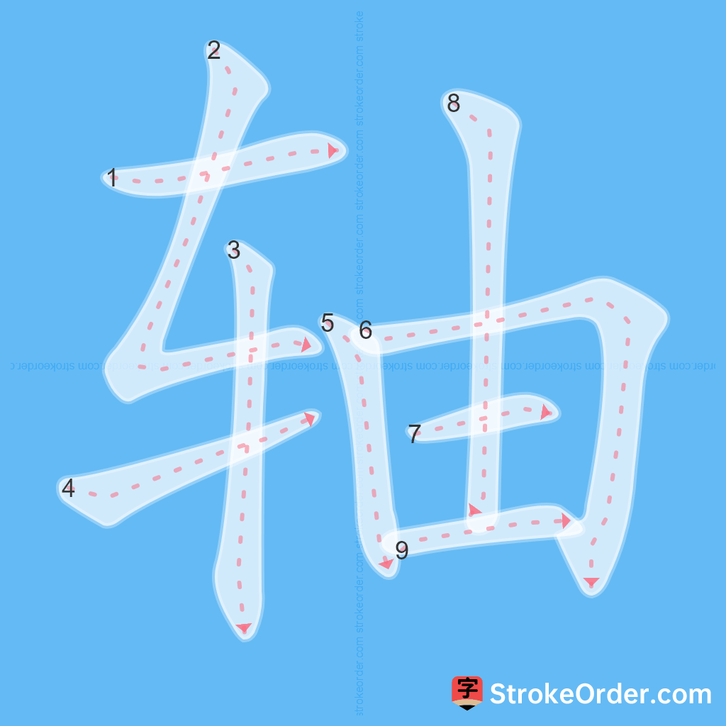 Standard stroke order for the Chinese character 轴
