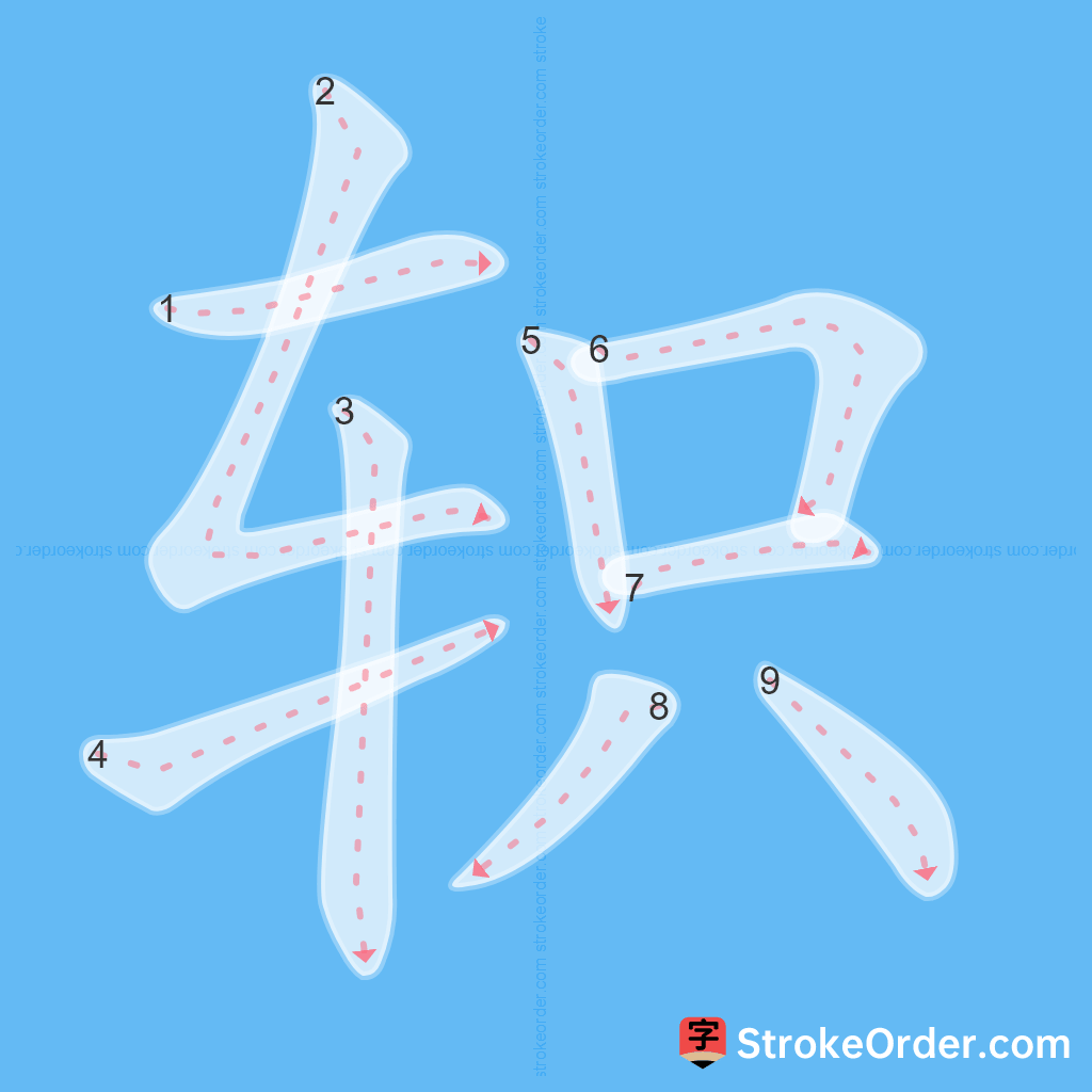 Standard stroke order for the Chinese character 轵