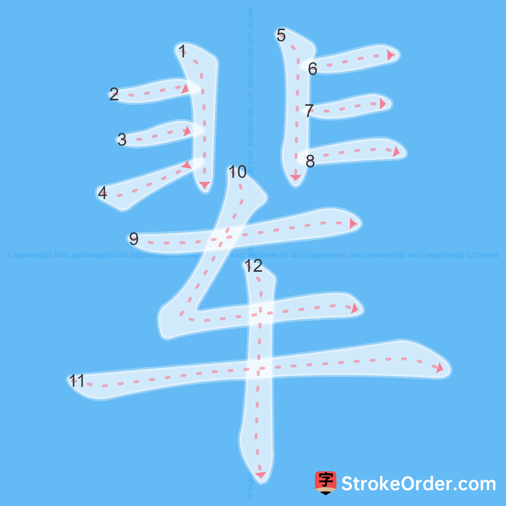 Standard stroke order for the Chinese character 辈