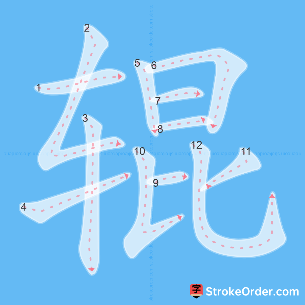 Standard stroke order for the Chinese character 辊