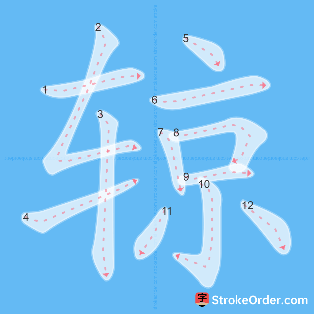 Standard stroke order for the Chinese character 辌