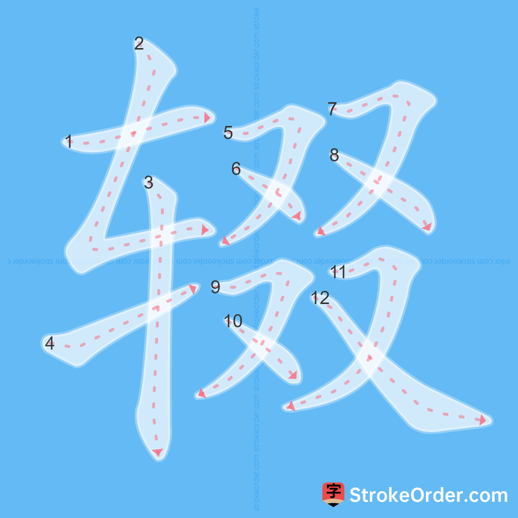 Standard stroke order for the Chinese character 辍