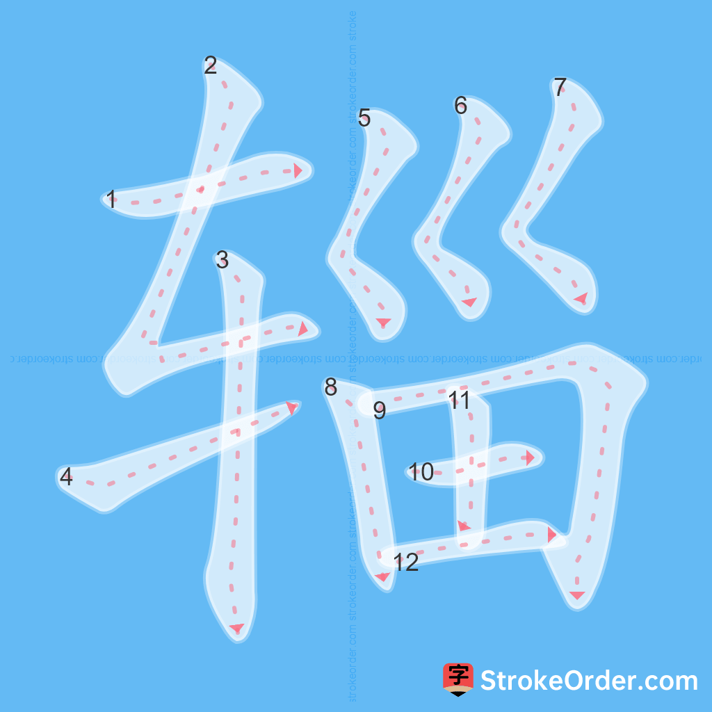 Standard stroke order for the Chinese character 辎