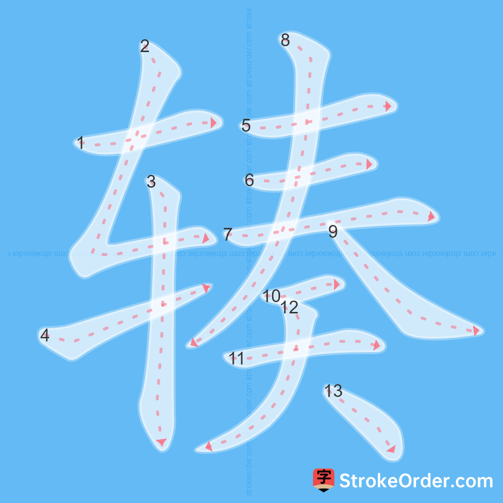Standard stroke order for the Chinese character 辏