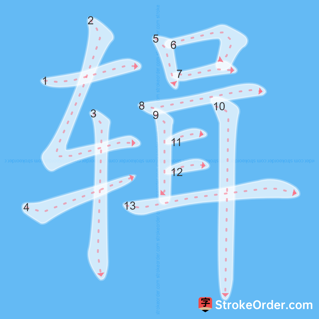 Standard stroke order for the Chinese character 辑
