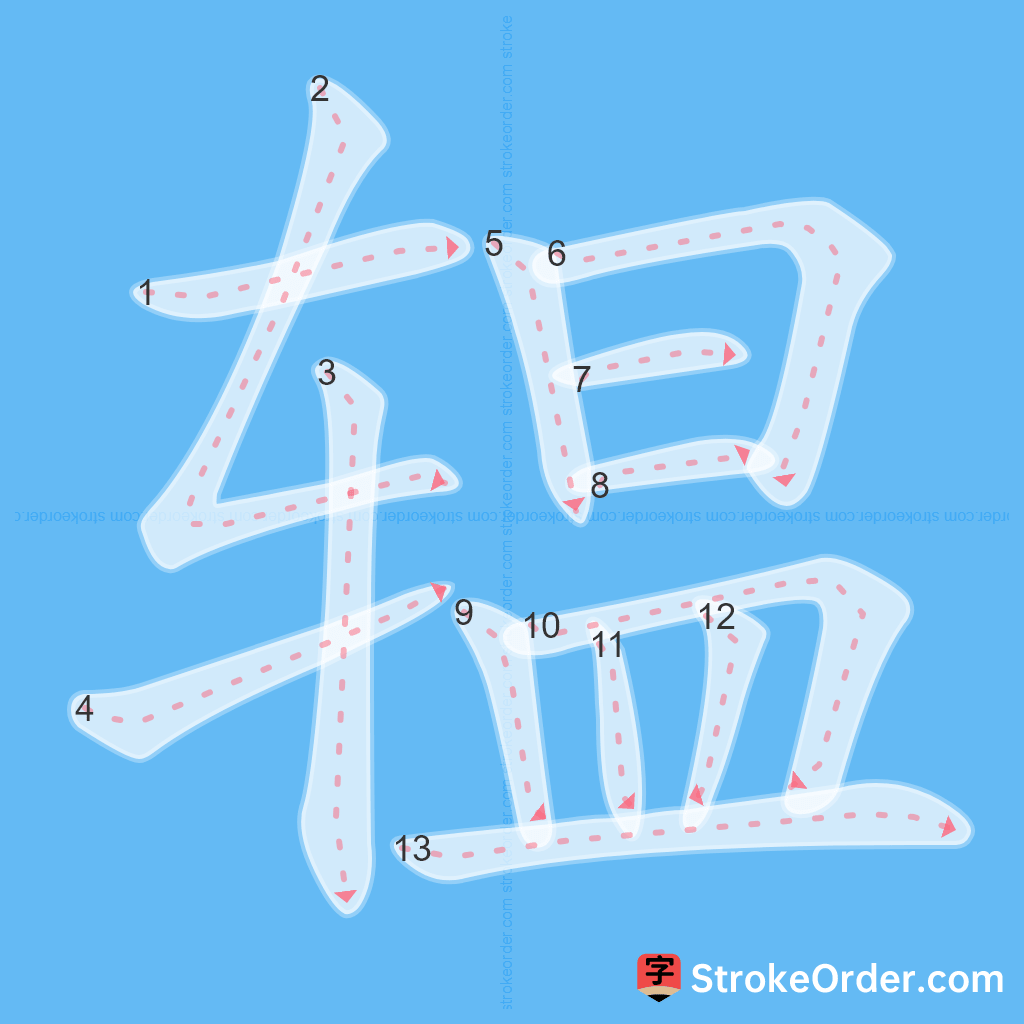 Standard stroke order for the Chinese character 辒