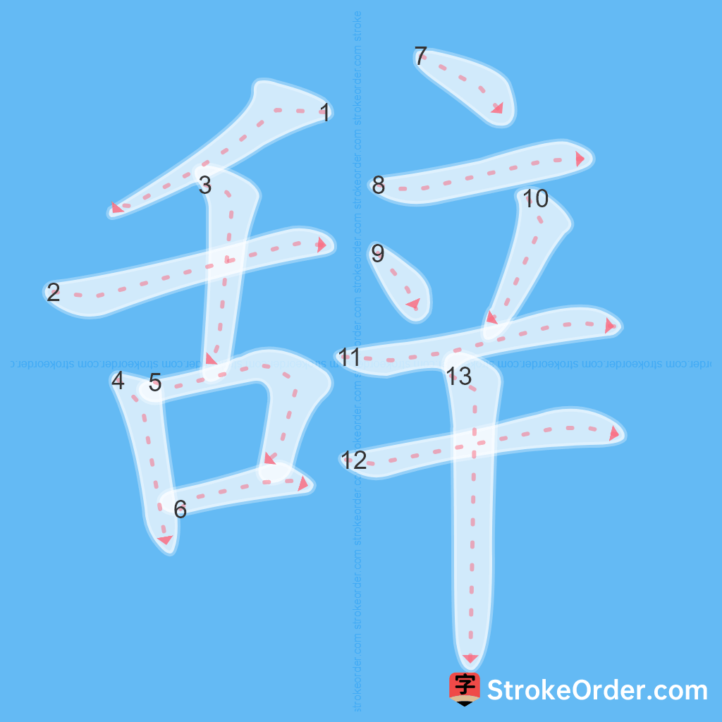 Standard stroke order for the Chinese character 辞