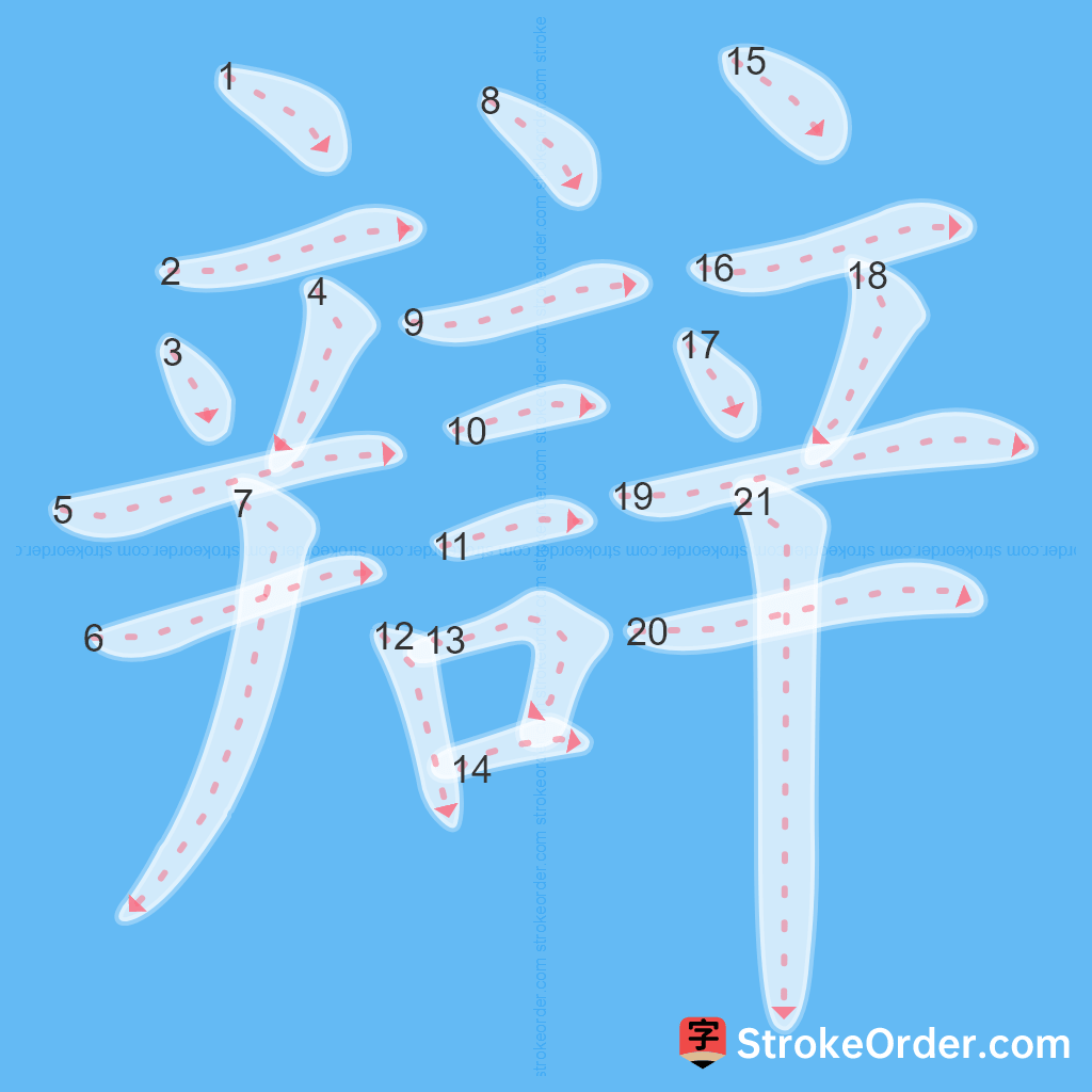 Standard stroke order for the Chinese character 辯