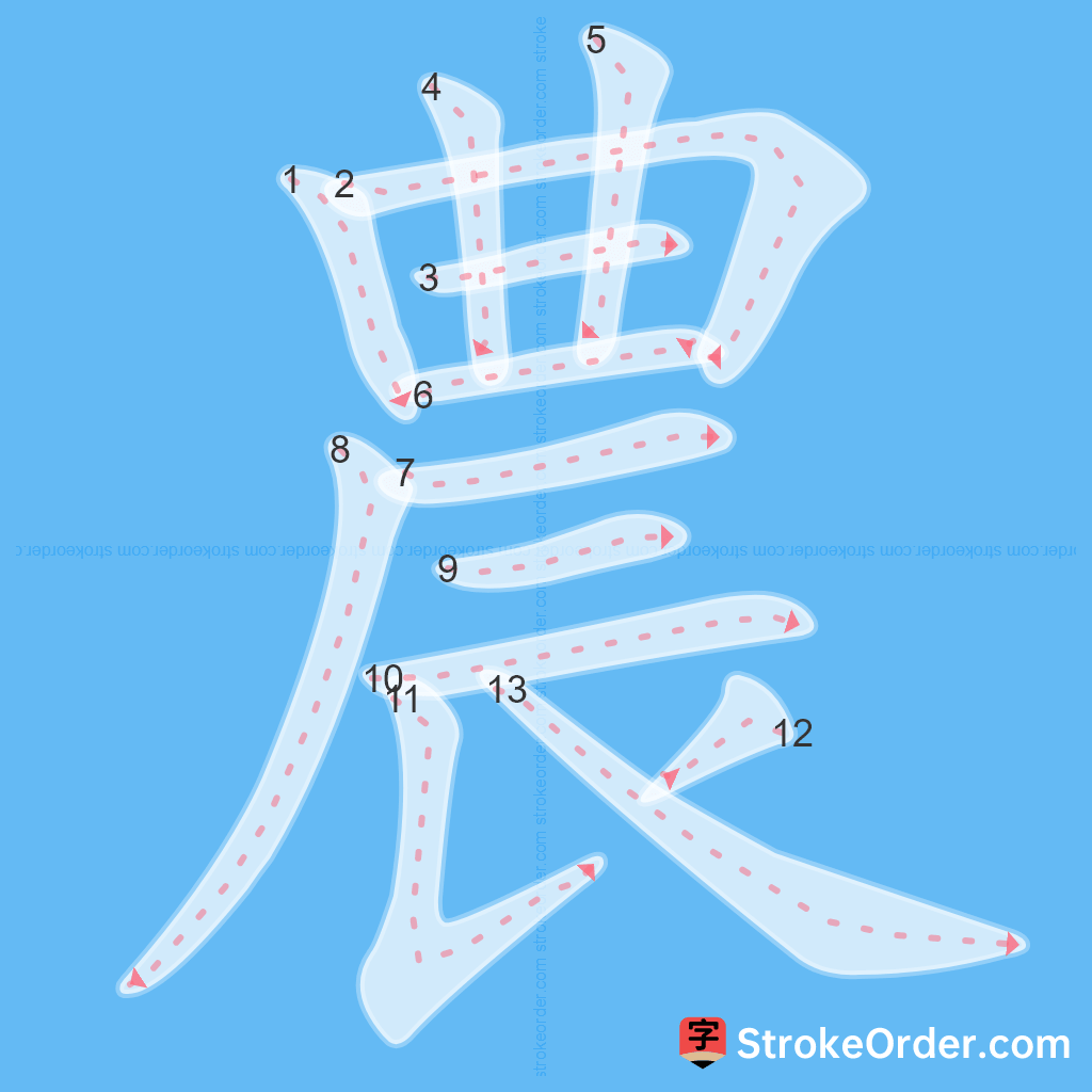 Standard stroke order for the Chinese character 農