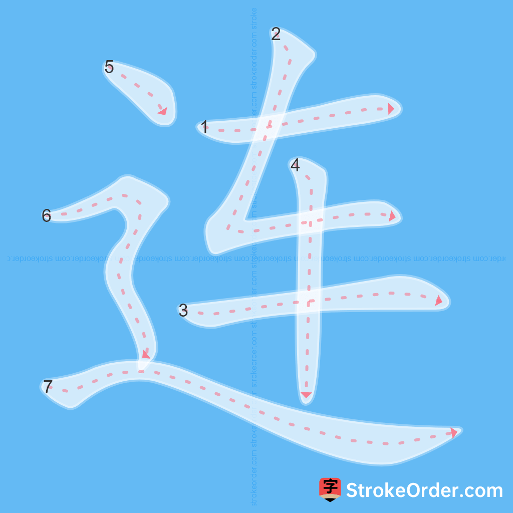 Standard stroke order for the Chinese character 连