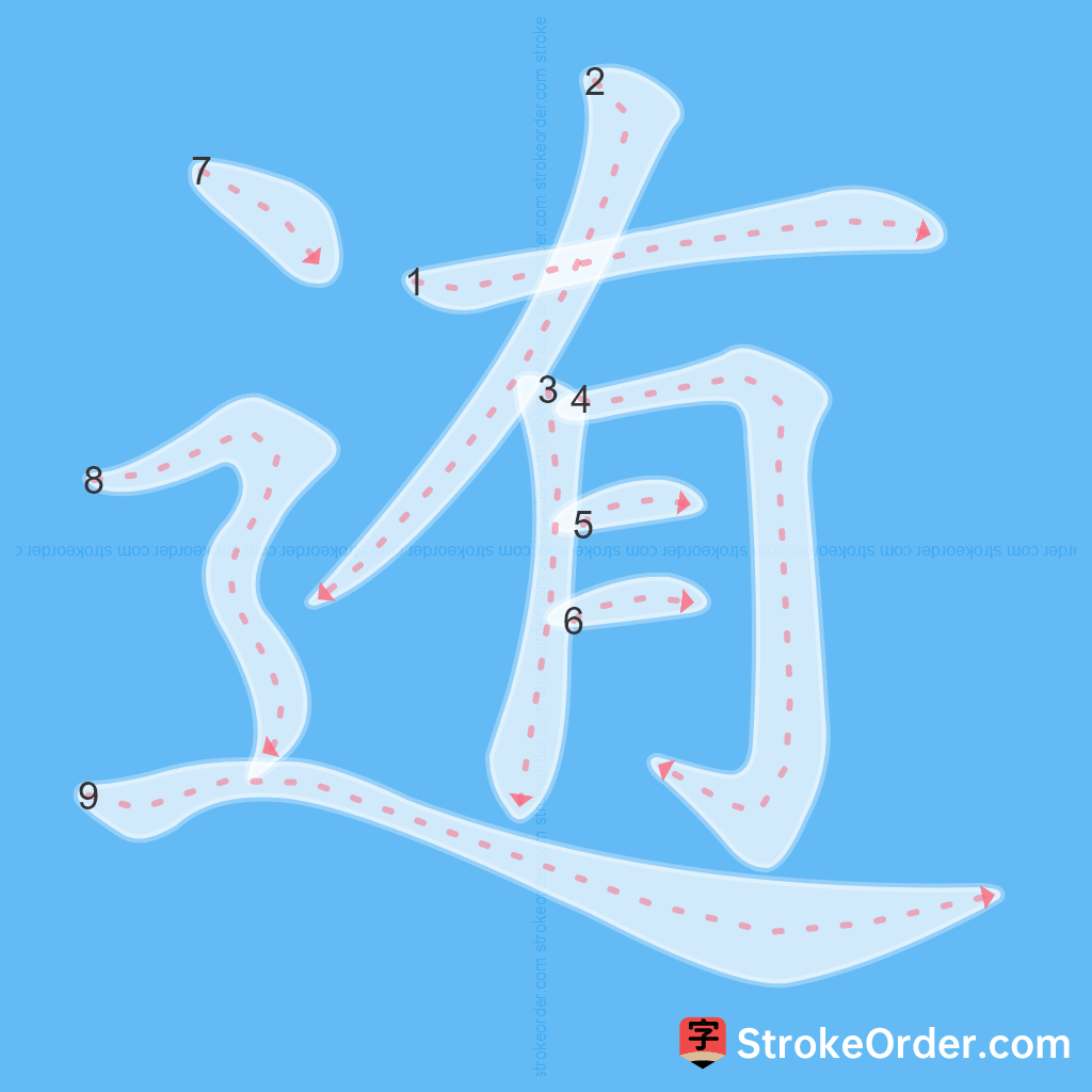 Standard stroke order for the Chinese character 迶