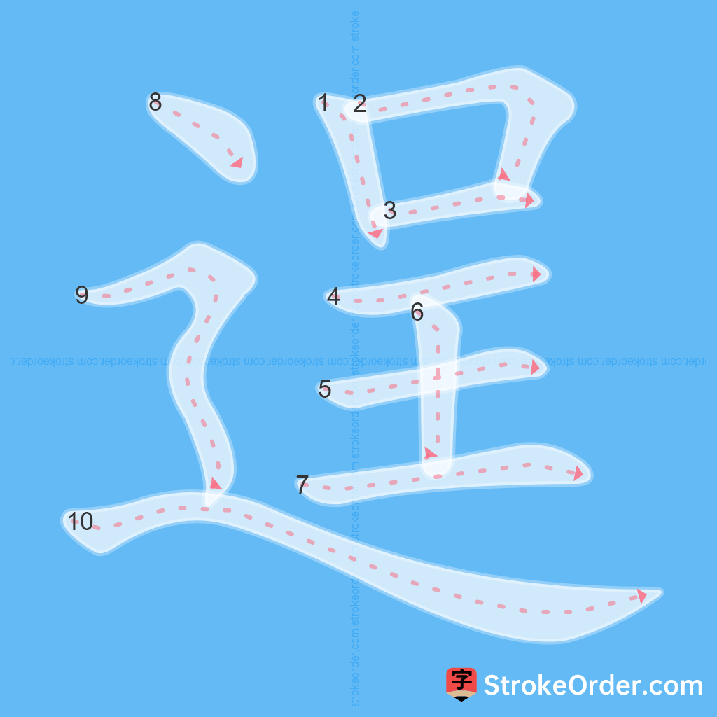 Standard stroke order for the Chinese character 逞