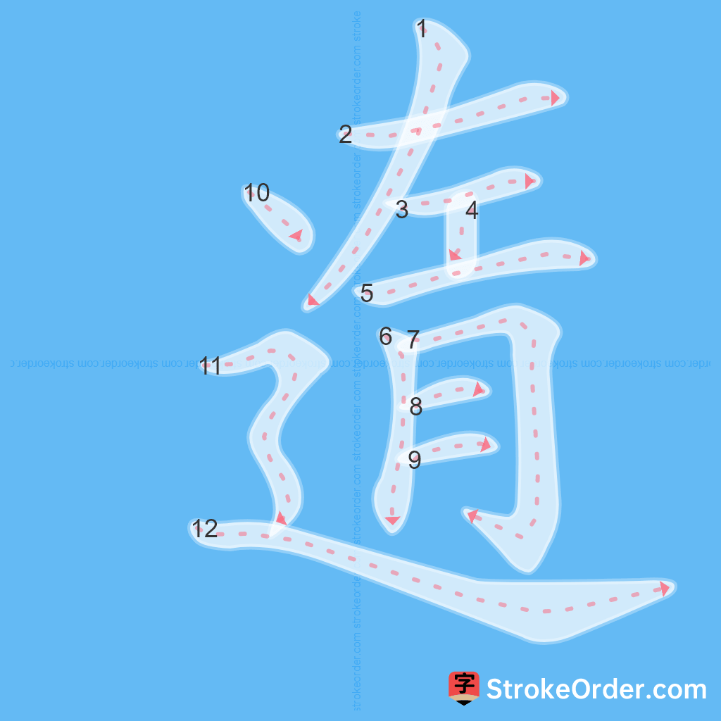 Standard stroke order for the Chinese character 遀