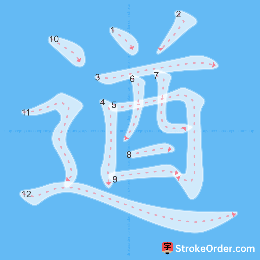 Standard stroke order for the Chinese character 遒