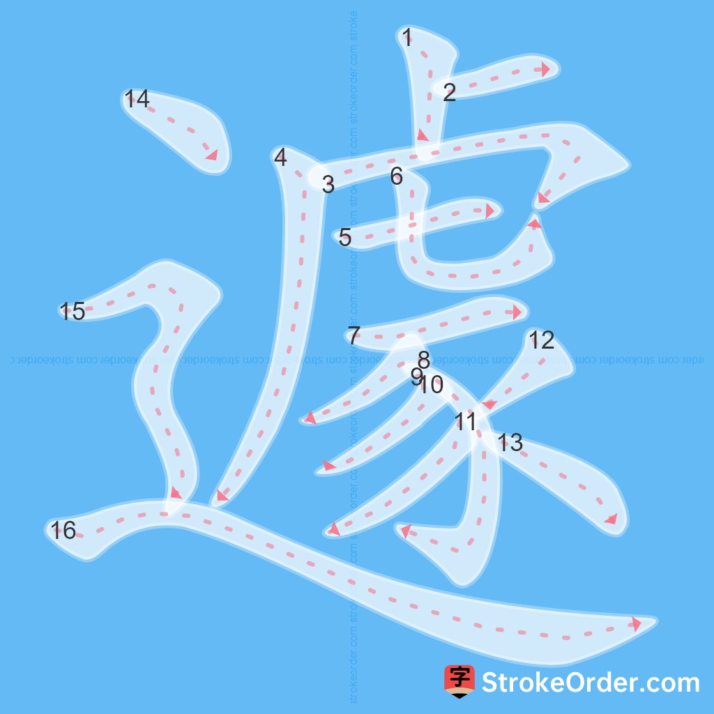 Standard stroke order for the Chinese character 遽