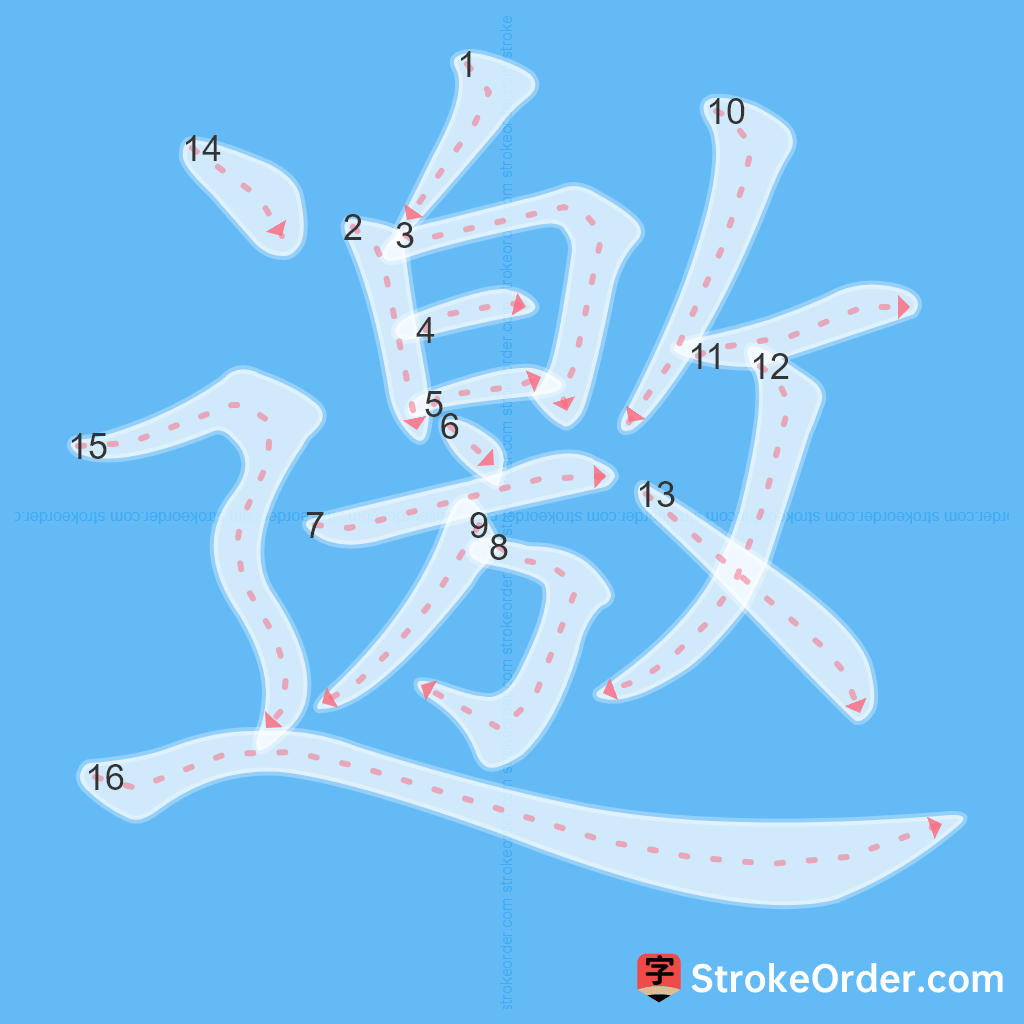 Standard stroke order for the Chinese character 邀