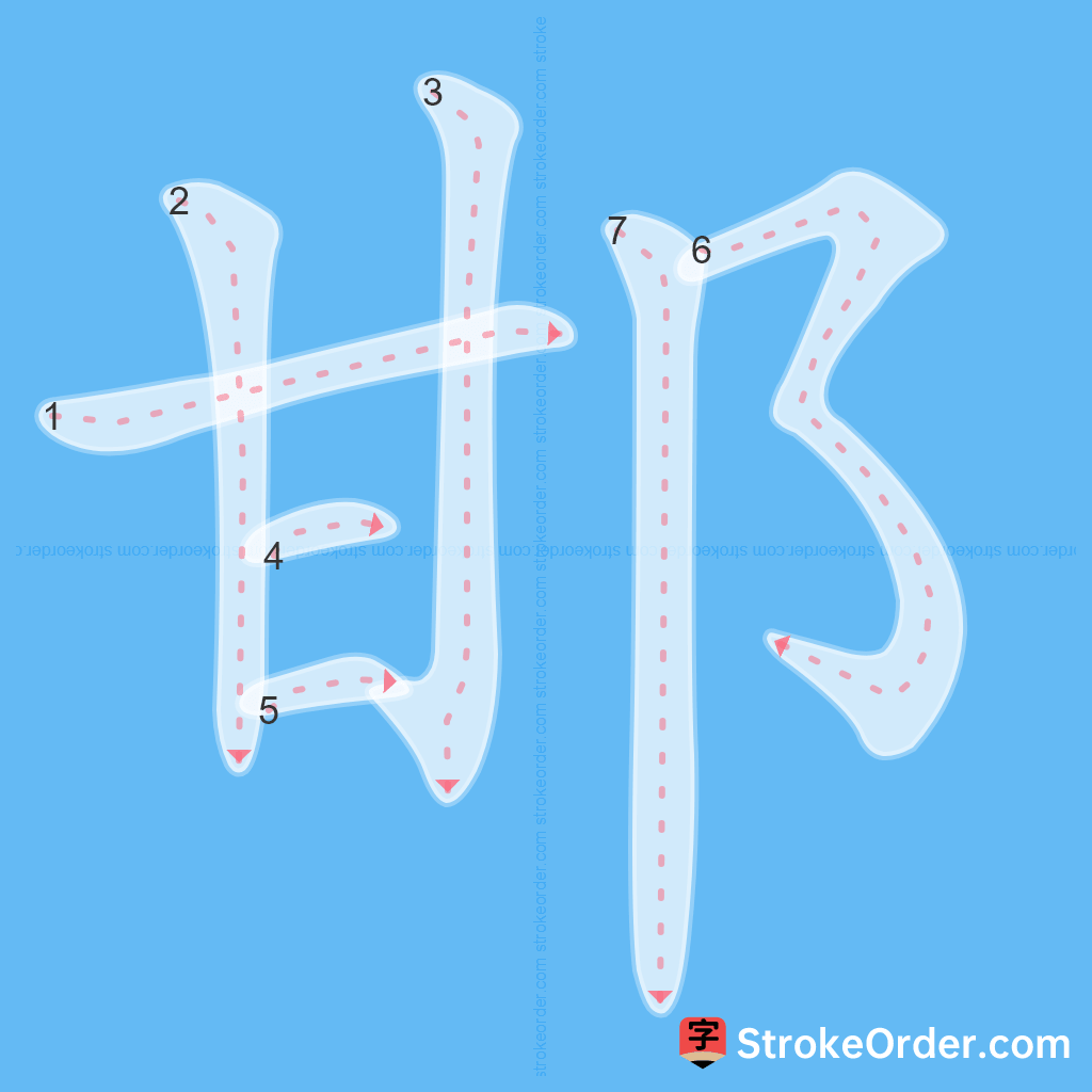 Standard stroke order for the Chinese character 邯