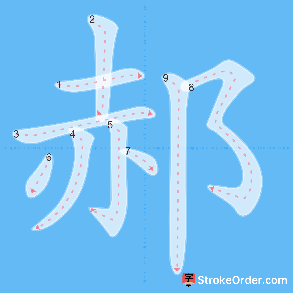 Standard stroke order for the Chinese character 郝